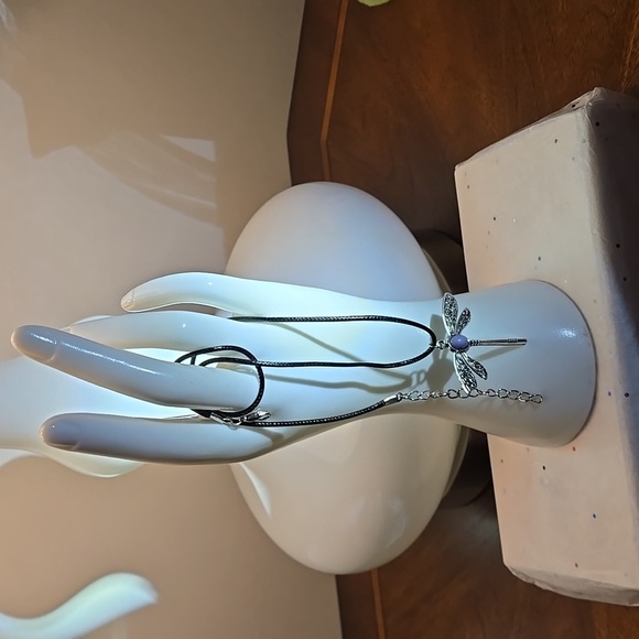 Silver Dragonfly Shape Inlaid Gemstone Fashion Pendant Necklace Boho - Picture 5 of 10